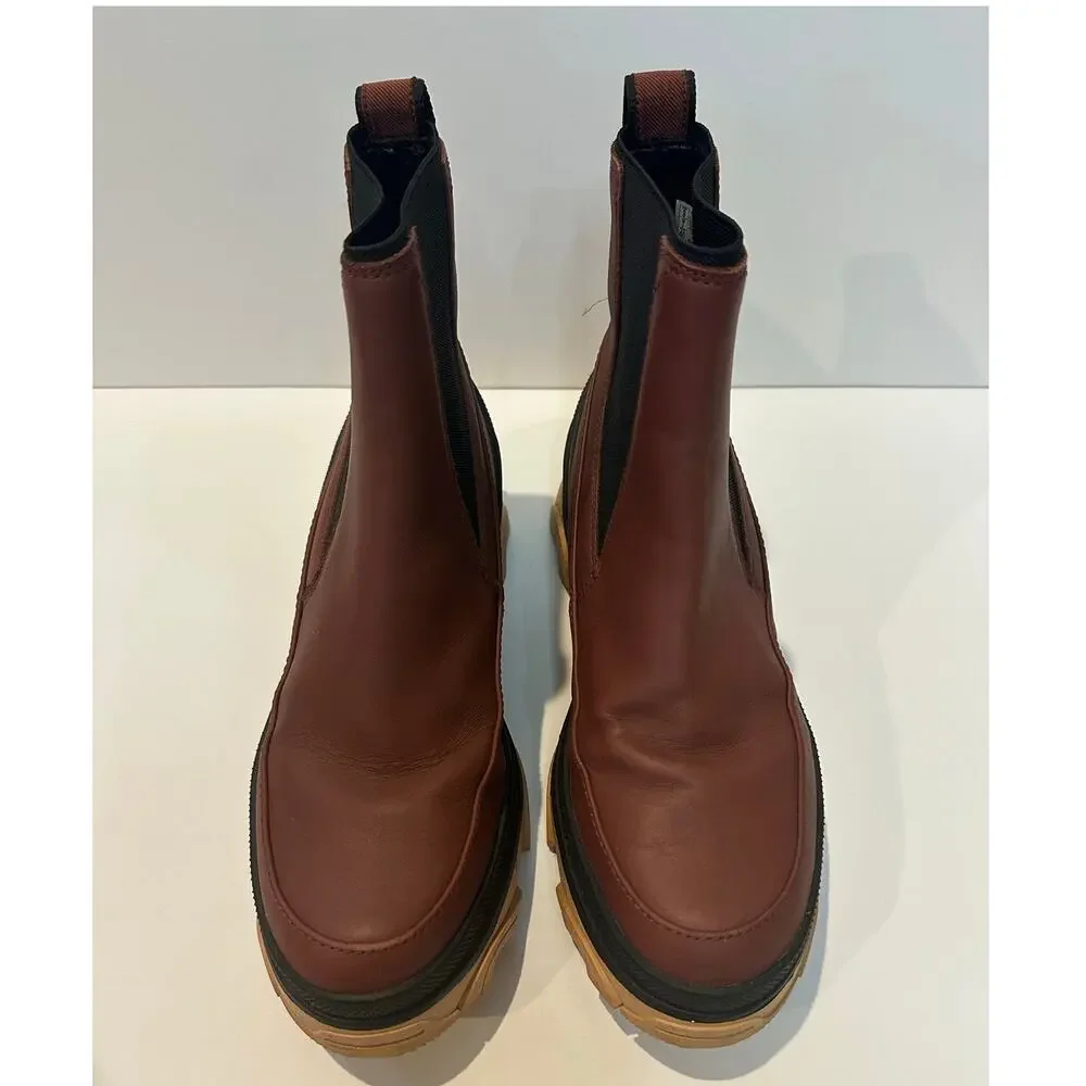 Sorel Brex Waterproof Chelsea Boots Women’s 9 Burgundy Leather Lug Sole Booties